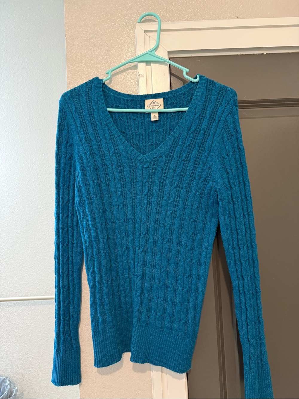St. John's Bay Teal Cable-Knit V-Neck Sweater